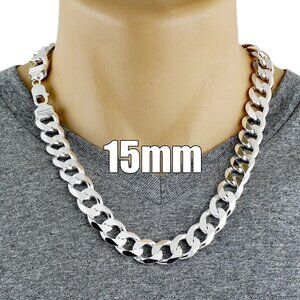 STERLING SILVER CUBAN CURB CHAIN NECKLACE 15MM (GAUGE 400)AVAILABLE IN 3 LENGTHS